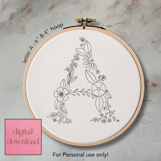 Whimsical Floral Embroidery Letter A Pattern - Digital Download