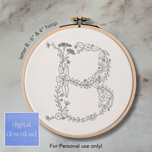  Whimsical Floral Embroidery Letter B - Digital Download