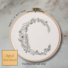  Whimsical Floral Embroidery Letter C - Digital Download