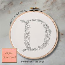  Whimsical Floral Embroidery Letter D - Digital Download