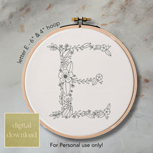  Whimsical Floral Embroidery Letter E - Digital Download