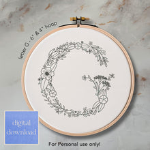  Whimsical Floral Embroidery Letter G - Digital Download