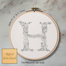  Whimsical Floral Embroidery Letter H - Digital Download