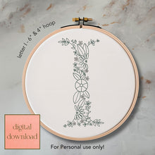  Whimsical Floral Embroidery Letter I - Digital Download