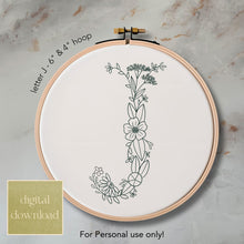  Whimsical Floral Embroidery Letter J - Digital Download