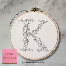  Whimsical Floral Embroidery Letter K - Digital Download