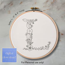  Whimsical Floral Embroidery Letter L - Digital Download