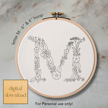  Whimsical Floral Embroidery Letter M - Digital Download