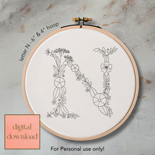  Whimsical Floral Embroidery Letter N - Digital Download