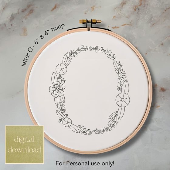 Whimsical Floral Embroidery Letter O - Digital Download