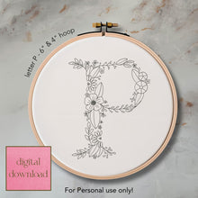  Whimsical Floral Embroidery Letter P - Digital Download