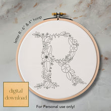  Whimsical Floral Embroidery Letter R - Digital Download