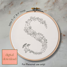  Whimsical Floral Embroidery Letter S - Digital Download