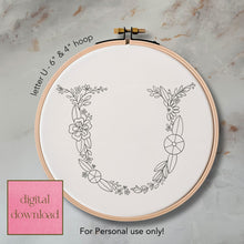  Whimsical Floral Embroidery Letter U - Digital Download