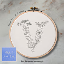  Whimsical Floral Embroidery Letter V - Digital Download