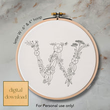  Whimsical Floral Embroidery Letter W - Digital Download