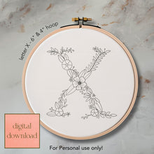  Whimsical Floral Embroidery Letter X - Digital Download