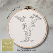  Whimsical Floral Embroidery Letter Y - Digital Download