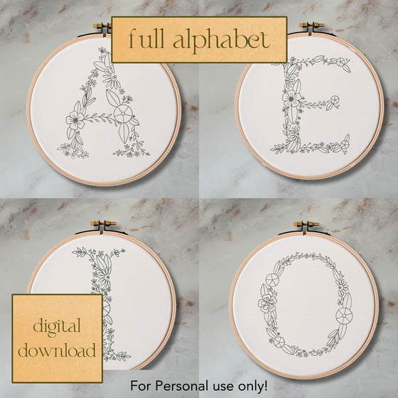 Whimsical Floral Embroidery Full Alphabet - Digital Download