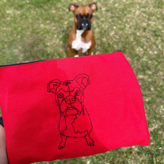 Embroidered Pet Portrait Canvas Zipper Pouch