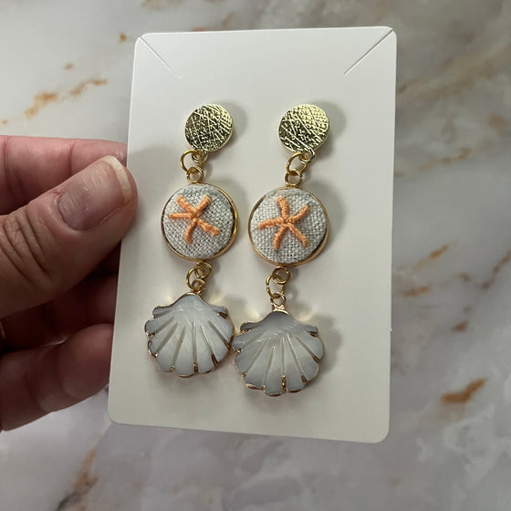 Hand Embroidered Starfish Earrings