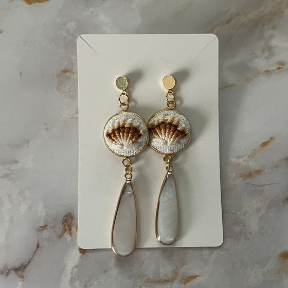 Hand Embroidered Shell Earrings