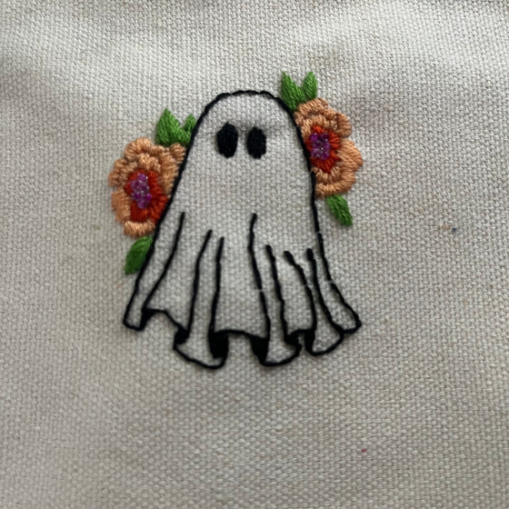 Hand Embroidered Ghost Zipper Pouch