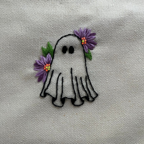 Hand Embroidered Ghost Zipper Pouch