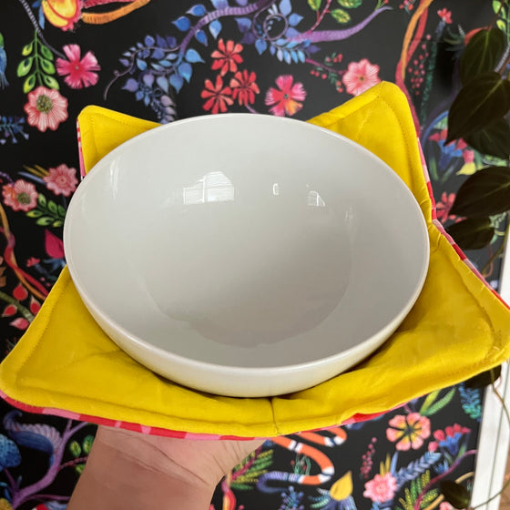 Reversable Rainbow Cat Bowl Cozy with Yellow Interior