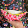 Reversable Rainbow Cat Bowl Cozy with Yellow Interior